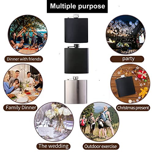 10 Pcs Hip Flask For Liquor Black 6Oz Stainless Steel Leakproof With 10 Pcs Funnel For Gift, Camping, Wedding Party #TOP3