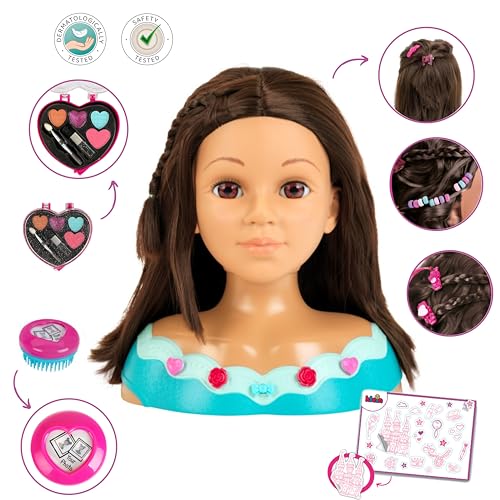 Theo Klein 5201 Schmink- und Frisierkopf Mia I Inkl. Kosmetikherz und Haarschmuck I Wasch- und kämmbares Haar I Maße: 23,5 cm x 13 cm x 27 cm I Spielzeug für Kinder ab 3 Jahren