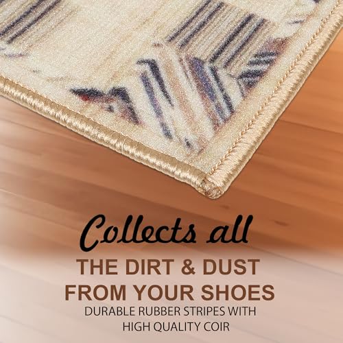 Image of HUES & SHADES Coir Door Mat for Outdoor Entrance - [37 x 57 cm] | Natural Coconut Fiber Brush Mat for Shoes Cleaning, Heavy Duty Non-Slip Doormat for Front Porch, Patio, Entryway (Earthy Patchwork)