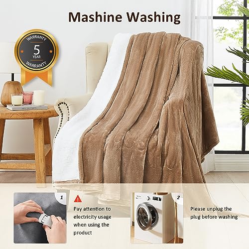 JKMAX Heated Electric Blanket King Size - 100"x90" Flannel Heating Blanket with 10 Heating Levels & 5 Time Settings Over-Heat Protection, Winter Warmer for Adults with ETL Certification(Ivory)