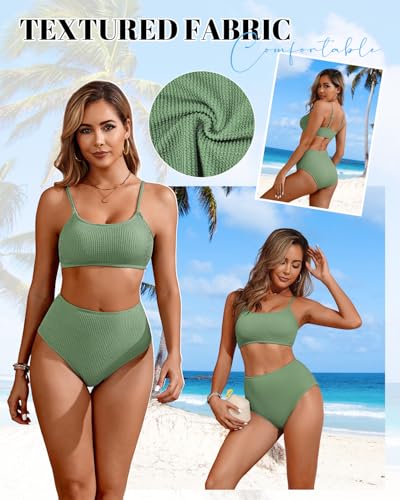 High Waisted Bikini Sets for Women Two Piece Swimsuit Sporty Bathing Suit Textured Swimwear4