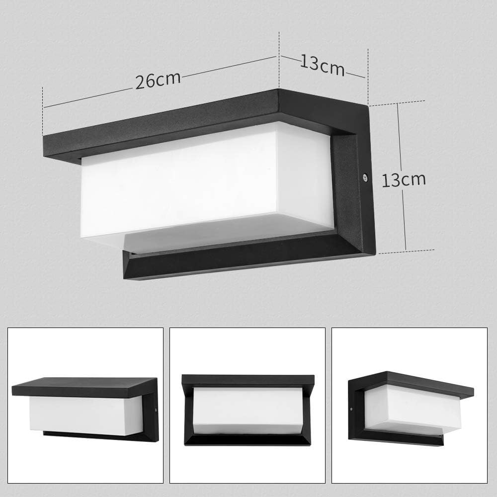2 sztuki Zewnętrzna lampa ścienna, wodoodporna lampa ścienna IP66, oświetlenie LED, 18 W, prostokątna, na balkon, ulicę, garaż, taras, korytarz, ogród (neutralna biel)