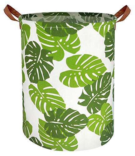 Image of HIYAGON Laundry Baskets,Collapsible Hamper, Canvas Fabric Laundry Hamper,for Toy Organizer Bins,Gift Baskets, Bedroom, Clothes, Nursery,Kids,Boys (Green Leaf)