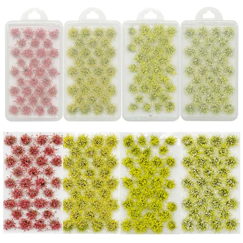 Woohome Static Grass Tuft Model Gras s Tufts, 128 PCS Railway Artificial Grass 4 Colors Bushy Tuft Flower Cluster Vegetation Groups for DIY Building Model Train Landscape Railroad Scenery