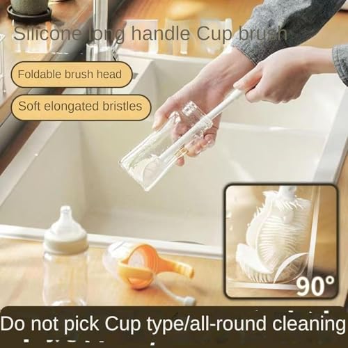 Image of Silicone Bottle Cleaning Brush, 360 Degree Rotational, Flexible Soft Bristle, Long Handle Cleaning Brush for Jar, Cup, Glass Mug Container and Kitchenware (29 x 5.5 x 1cm) (3)