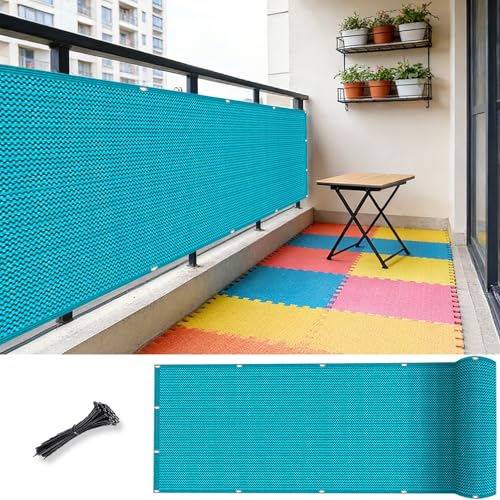 Vela de sombra rectangular de 55x295 cm azul con 95% de ocultación para balcón 2
