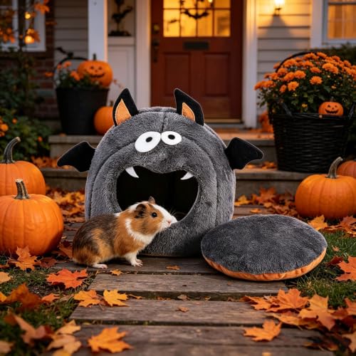 10 Inch Halloween Bat Themed Small Cozy Round Pet Bed for Puppy Kittens (Grey) - image 3