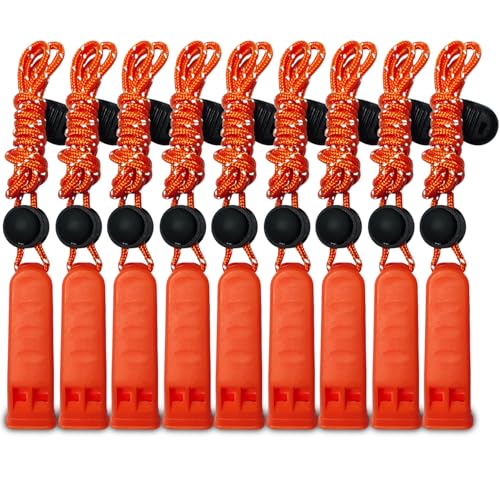 Amzonly Emergency Whistle, 120db+ Safety Whistle Survival Shrill Loud for Camping Hiking Hunting Boating Fishing Life Vest Jacket Rescue Signaling Kids Lifeguard 9 Pack