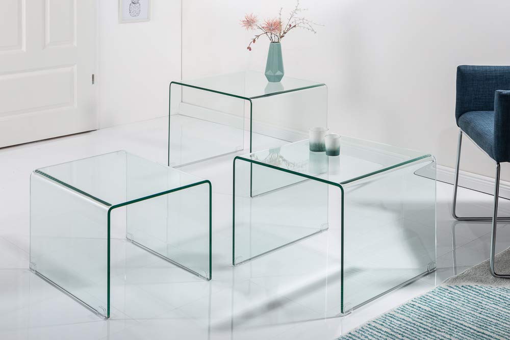 invicta INTERIOR 3er Set Glas Couchtisch FANTOME 60cm Beistelltische transparent Glastisch Tische