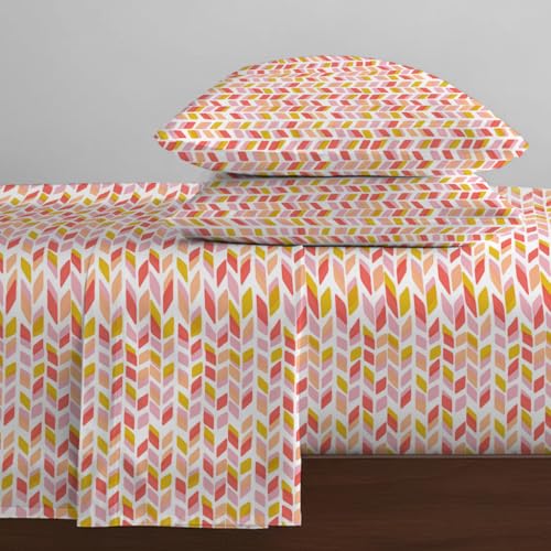 Image of Livspace Cotton Queen Size Bedsheet for Double Bed | 100 inch x 88 inch | 144 TC Flat Cotton Bedsheet with 2 Pillow Covers, Soft & Breathable - Bello Pure Nest Collection (Yellow Pink)