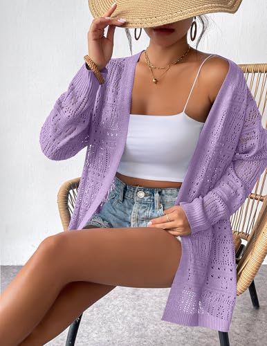 Image of Zeagoo Womens 2026 Summer Crochet Cardigan Sweaters Lightweight Long Sleeve Open Front Kimono Boho Knit Cover Ups