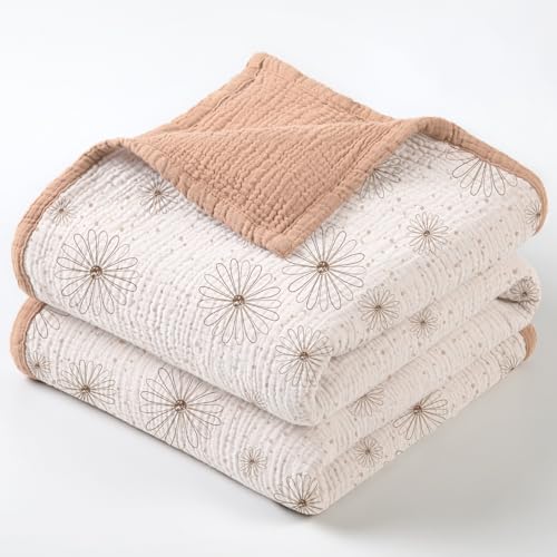Image of lulumoon Muslin Quilt Blanket, Crib Blanket for Baby and Toddler,47x47 Inches(Pink Daisy)