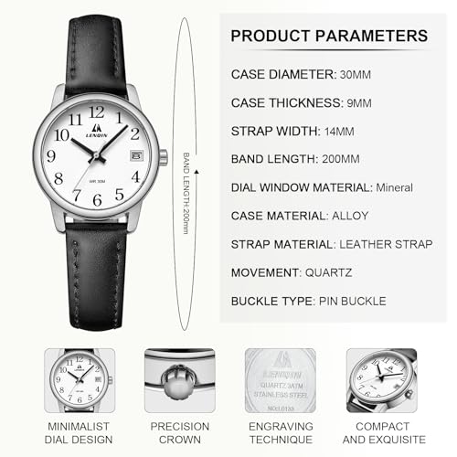 LN LENQIN Ladies Watches Analog Quartz Watch for Women Waterproof Women's Wrist Watches Easy Reader Womens Watch with Leather Strap - Image 5