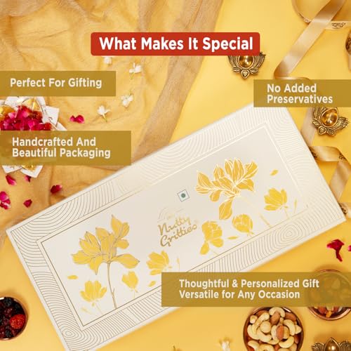 Image of Nutty Gritties Platinum Hamper Diwali Gift Box 1KG | Festive Assortment with Almonds, Cashews, Raisins, Pistachios & Walnuts (200g Each) | Healthy Gourmet Snack Hamper | Premium Gift for Family, Friends & Corporate Celebrations
