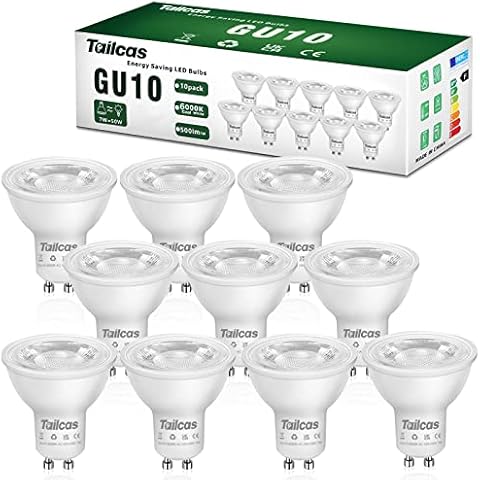 10 x Bombilla LED GU10 7W, Blanco Frío 6000K Cover