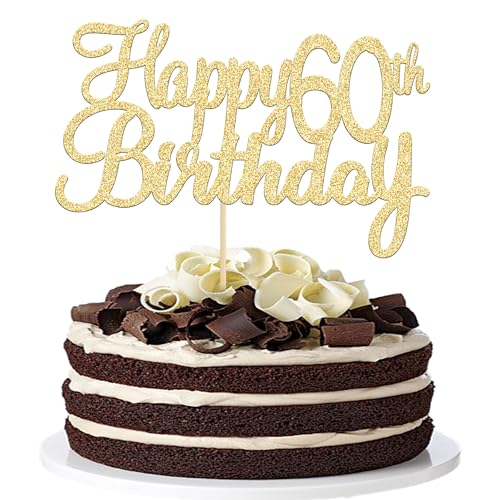 Gyufise 3 Pack Happy 60th Birthday Cake Topper Gold Glitter Happy Birthday Cake Topper Happy 60 Birthday Cake Decoration for 60th Birthday Party Decorations