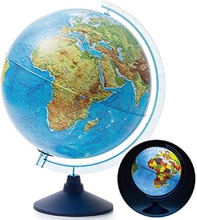 Exerz 25cm Illuminated Globe with Cable Free LED Lighting/ 2 in 1/ Day and Night - Physical/Political Dual Mapping - Educational and Fun, For School, Children, Family, Office (Diametre 25cm)