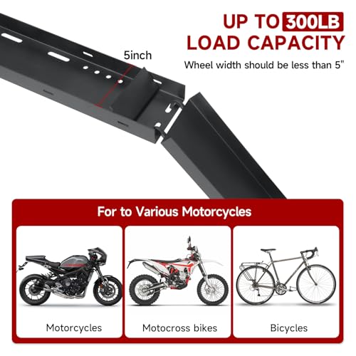 NIHAO 2" Steel Hitch Mounted Motorcycle Carrier with Loading Ramp and Rope, Fit Up to 5” Wide Tire for SUVs Cars Trucks RV - Max Load 300LBS - Thumbnail 3