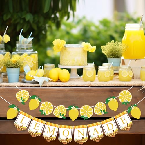 Image of Lemonade Stand Supplies Banner Lemonade Sign Lemon Garland | Lemon Party Decorations for Birthday, Baby Shower, Lemon Party Decor, Fruit Themed Favors