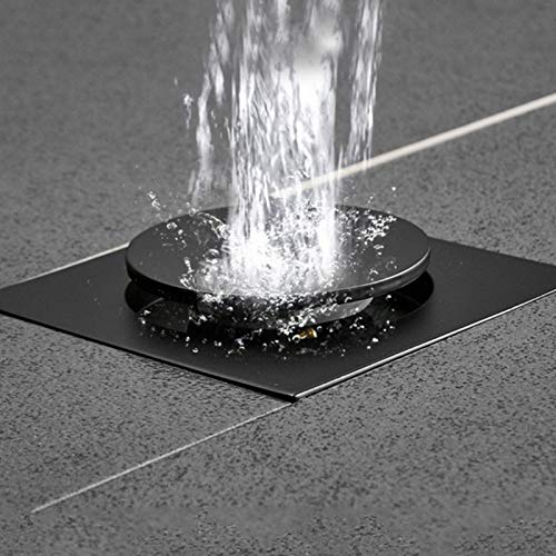 Siphon de sol noir carré en métal avec couvercle escamotable pour douche
