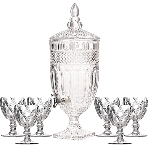 Kit Suqueira Cristal 4,5L + Taças Água Diamante total 7pçs