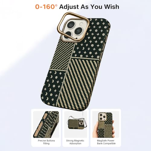 Image of AIBEX Aramid Fiber Mag-Saf Case Compatible for iPhone 16 Pro Max | Slim Protective Back Cover with Built-in Magnets | Wireless Charging Support | Camera Ring Stand | Shockproof with Air Guard Corners
