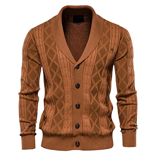 Cardigan d'hiver en coton homme gilet décontracté jaune simple boutonnage M