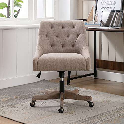 Home Office Chair, Adjustable Upholstered Computer Desk Chair with 360 Degree Swiveling Base, Ergonomic Task Chair Vanity Chair for Office, Living Room, Studying, Brown Home Office Chair, Adjustable Upholstered Computer Desk Chair with 360 Degree Swiveling Base, Ergonomic Task Chair Vanity Chair for Office, Living Room, Studying, Brown