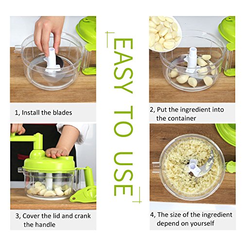 Cambom Manual Vegetable Cutter Food Processor 8 In 1 - Chopper, Mixer, Blender, Whipper, Egg Separator, Mincer, Grinder, Dicer With Clear Container 1200Ml Bpa Free #TOP3