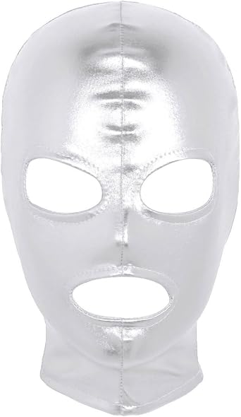 Kaerm Unisex Mens Womens Latex Shiny Metallic Full Face Mask Hood Open Eyes Mouth for Role Play Costume