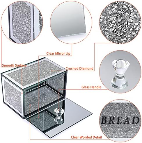 BTSKY 23*14*15cm Inside Sparky Glass Crystal Crushed Diamonds Bread Storage Box With Lid, Small Size