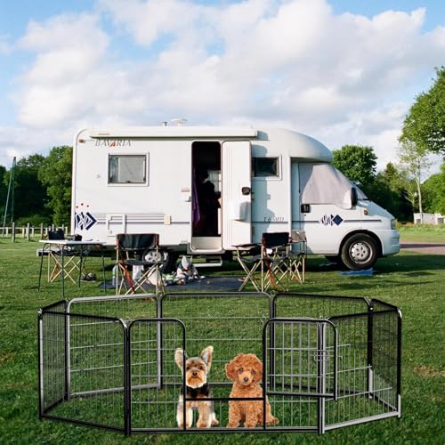 Image of NEWBULIG Dog Playpen for Indoor 24 Inch 8 Panels - Portable Heavy Duty Metal Pet Exercise Pen with Door, Foldable Small Dog Puppy Playpen Fence for Outdoor RV, Camping, Yard, Garden