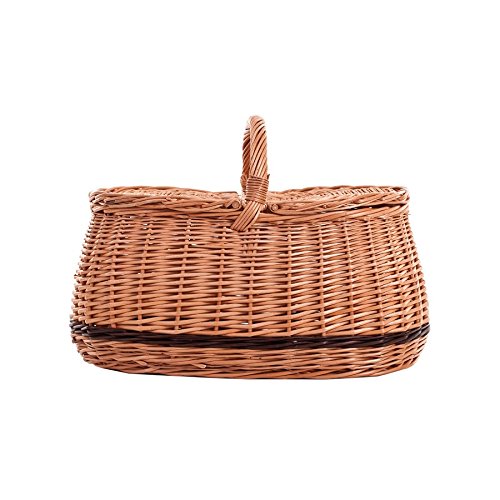 Cestino da picnic in vimini con coperchio, grande cesto portaoggetti per frutta e verdura, cestino da viaggio intrecciato