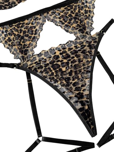 Image of Lilosy Sexy Choker Floral Lace Scallop Sheer Underwire Push Up Garter Belt Lingerie Set 3 Piece
