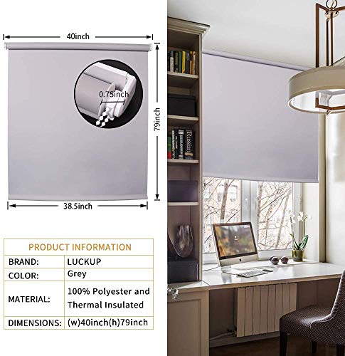 Luckup 100% Blackout Waterproof Fabric Window Roller Shades Blind, Thermal Insulated,Uv Protection,For Bedrooms,Living Room,Bathroom,The Office, Easy To Install 40" W X 79" L(Grey) … #TOP6