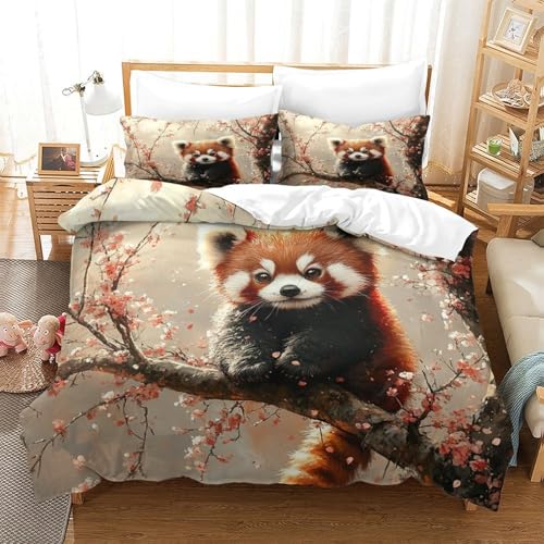 Linge de lit imprimé 3D Rouge Panda en microfibre de qualité supérieure - 3