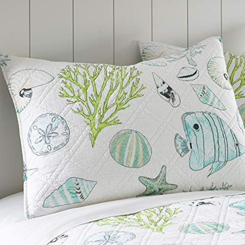 Levtex Home - Biscayne Quilt Set -King Quilt + Two King Pillow Shams - Tropical Fish In Aqua Green Coral - Quilt Size (106X92In.) And Pillow Sham Size (36X20In.) - Reversible - Cotton #TOP1