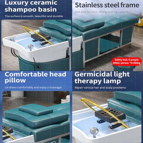 Image of Salon Shampoo Bowl, Multi-Functional Shampoo Bed, Ceramic Basin Beauty Hair Salon Massage Table with Constant Temperature Water Heater,Black