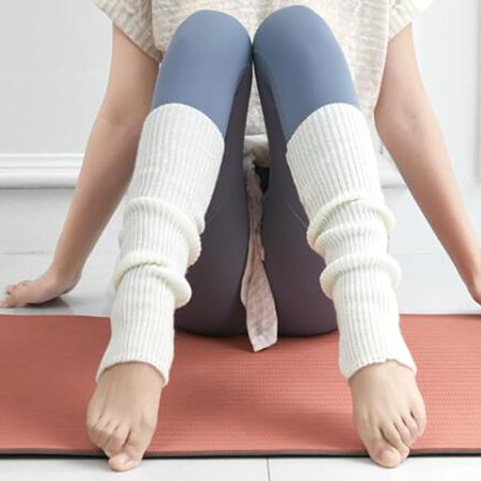 YUANQIAN Women Winter Extra Soft Long Legwarmer Warmer Knitted Stirrup Leg Warmers for Yoga Ballet Dance (Ivory white&Ivory white inhole)4