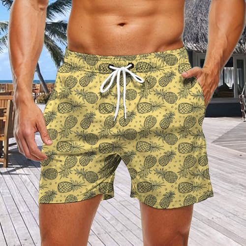 Pineapple Swim Trunks Men | Pineapple Printed Hawaiian Surf Shorts,Drawstring Quick Dry Swimwear Bathing Suit Daily3