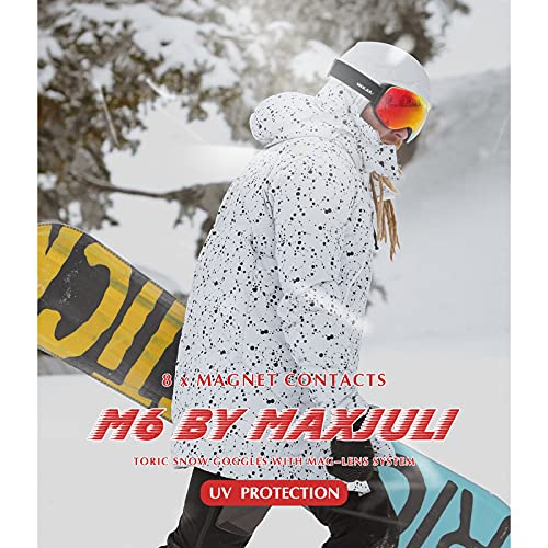 Image of MAXJULI Ski Goggles Men Women with Cover,OTG Snow Goggles with Magnetic Interchangeable Anti-Fog HD Lens UV Protection (Black Frame /Red Lens)
