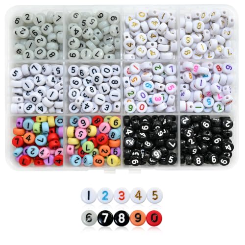 Image of Amaney 600pcs Number Beads, 6 Colors Mixed, 7x4mm,Each Color 100pcs