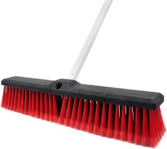Push Broom Stiff Indoor Outdoor Rough Surface Floor Scrub Brush 17.7 inches Wide 61.8 inches Long Handle Stainless Steel, ...