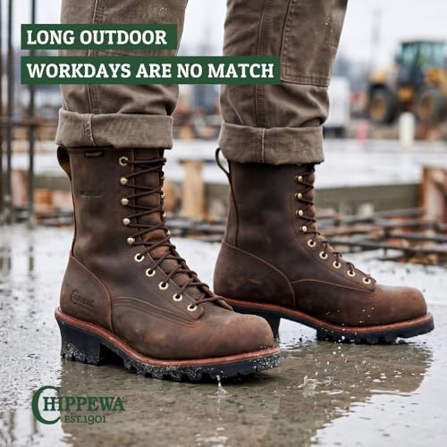 Image of Chippewa Paladin 8-Inch Logger Boots - Anti-Slip Waterproof Logger Boots for Men - Secure Lace-To-Toe Work Shoes for Men - Vibram Traction Soft Toe Leather Work Shoe - Full-Grain Leather Upper
