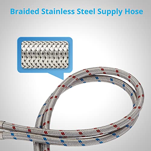 Wovier Water Supply Hoses, Faucet Connector Vessel Sink Faucet Braided Stainless Steel Flexible Hoses - 3/8" Female Compression Thread, 24" Length Faucet Hose,X 2 Pcs (1 Pair) #TOP3