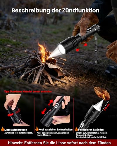 Shadowhawk Taschenlampe Led Aufladbar 1,000,000 LM - 50W Taktische Taschenlampe Extrem Hell, 1000m Weitschuss & 12H Laufzeit, IP67 LCD-Display flashlight für Survival/Outdoor/Camping, Mit Zündfunktion