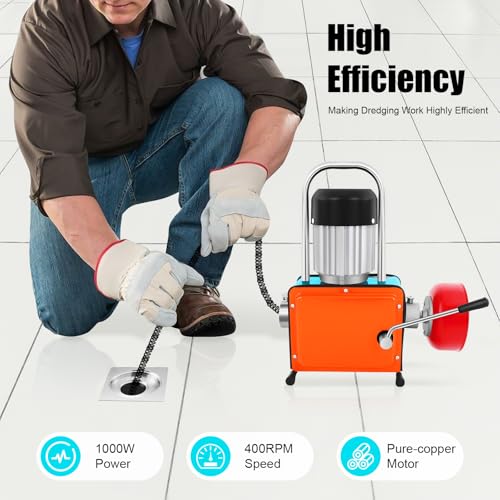 Máquina de Limpieza de tuberías de 220 V - Limpiador de desagües eléctrico de 1000 W para tuberías de 20 a 150 mm, Longitud de Limpieza de 17,5 m
