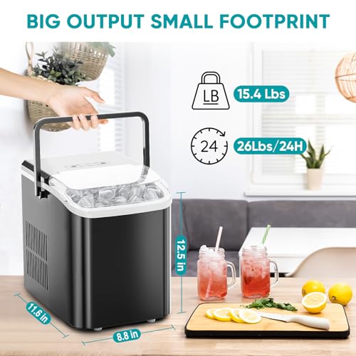 Image of NEWBULIG Ice Makers Countertop with Handle, Portable Ice Machine, 9 Bullet Cubes in 6 Mins, 26lbs in 24Hrs, Auto-Cleaning, with Basket and Scoop, for Home, Kitchen, RV, Camping, Black