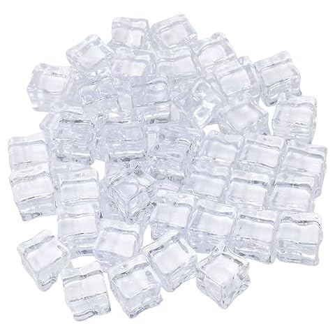 yueton 50PCS 18mm Lifelike Simulation Acrylic Ice Cubes Artificial Plastic Clear Square Ice Cubes Decorations Realistic Fake Food Models Ornaments for Home Party Tabletop Decorations Photography Prop Cover