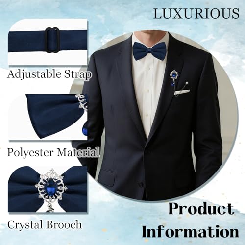 Image of Bow Ties for Men with Crystal, Pre-tied Adjustable Mens Bow Tie Sparkly Bowtie for Formal Suit Tuxedo Wedding Party